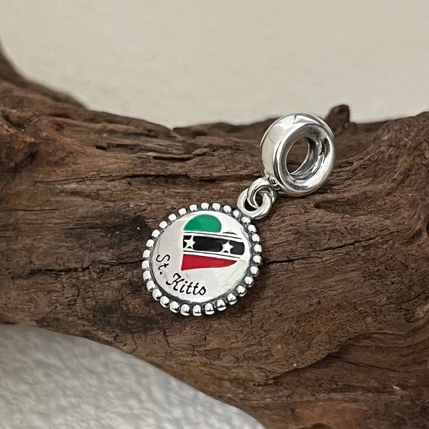 The Federation of Saint Kitts and Nevis Flag Exclusive Dangle Charm Pendant for Pandora Bracelet