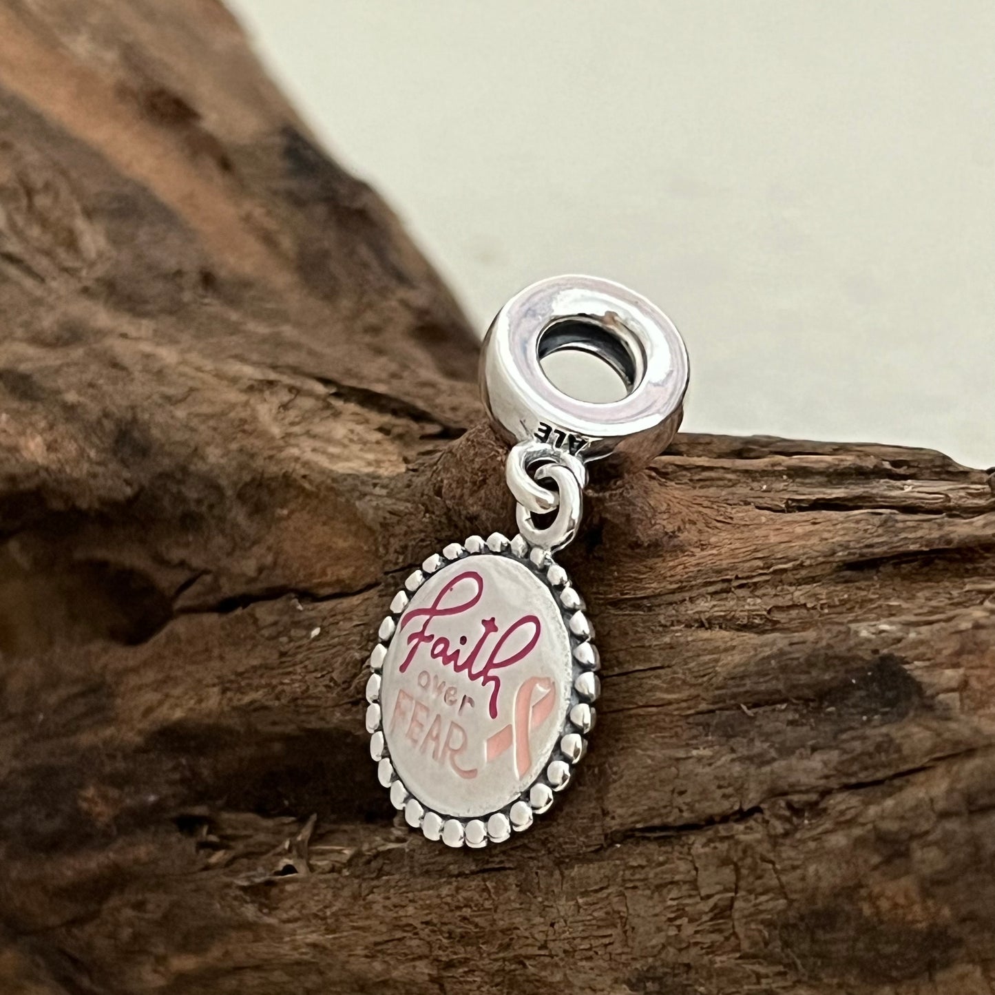 Faith Over Fear Pink Ribbon Exclusive Dangle Charm Pendant for Pandora Bracelet