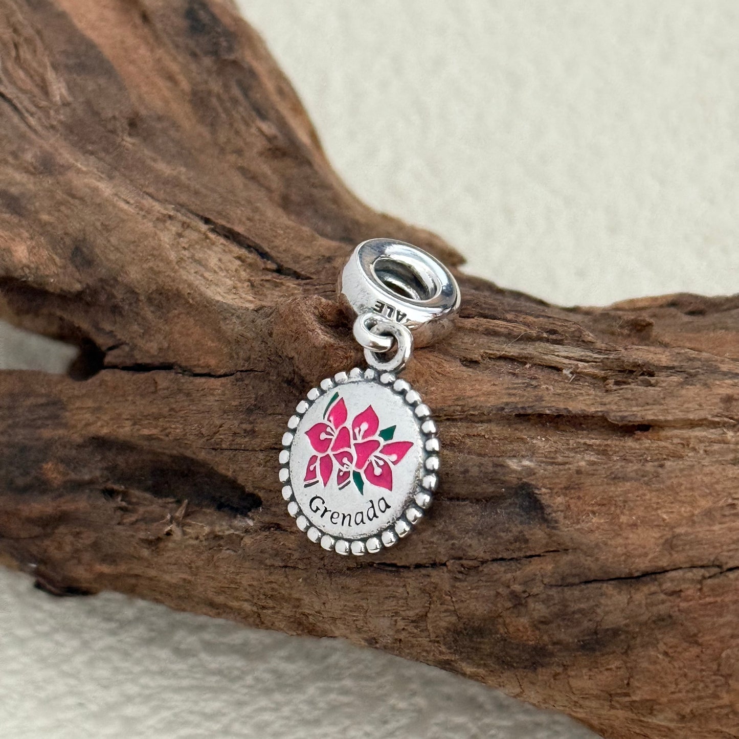 Grenada Bougainvillea Flower Exclusive Dangle Charm for Pandora Bracelet