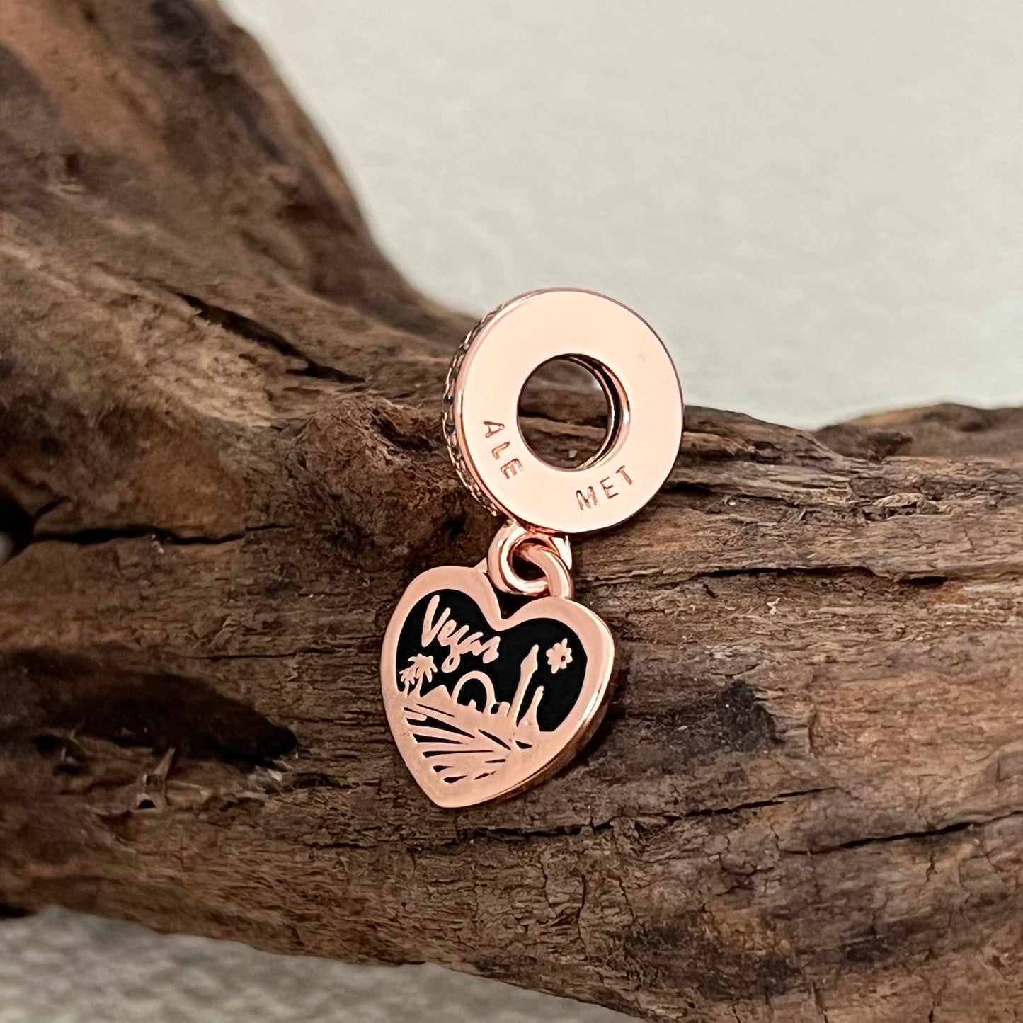 No Place Like Las Vegas Heart Exclusive Dangle Charm Pendant for Pandora Bracelet- Rose Gold