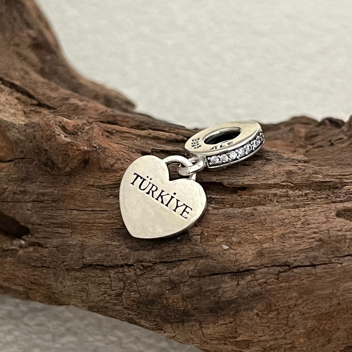 Türkiye Flag Heart Exclusive Dangle Charm Pendant for Pandora Bracelet S925 Silver