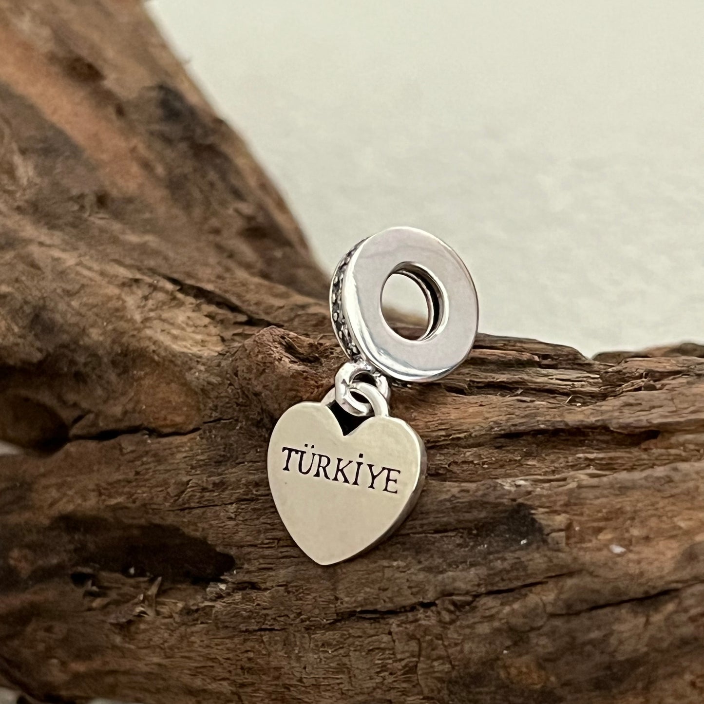 Türkiye Flag Heart Exclusive Dangle Charm Pendant for Pandora Bracelet S925 Silver