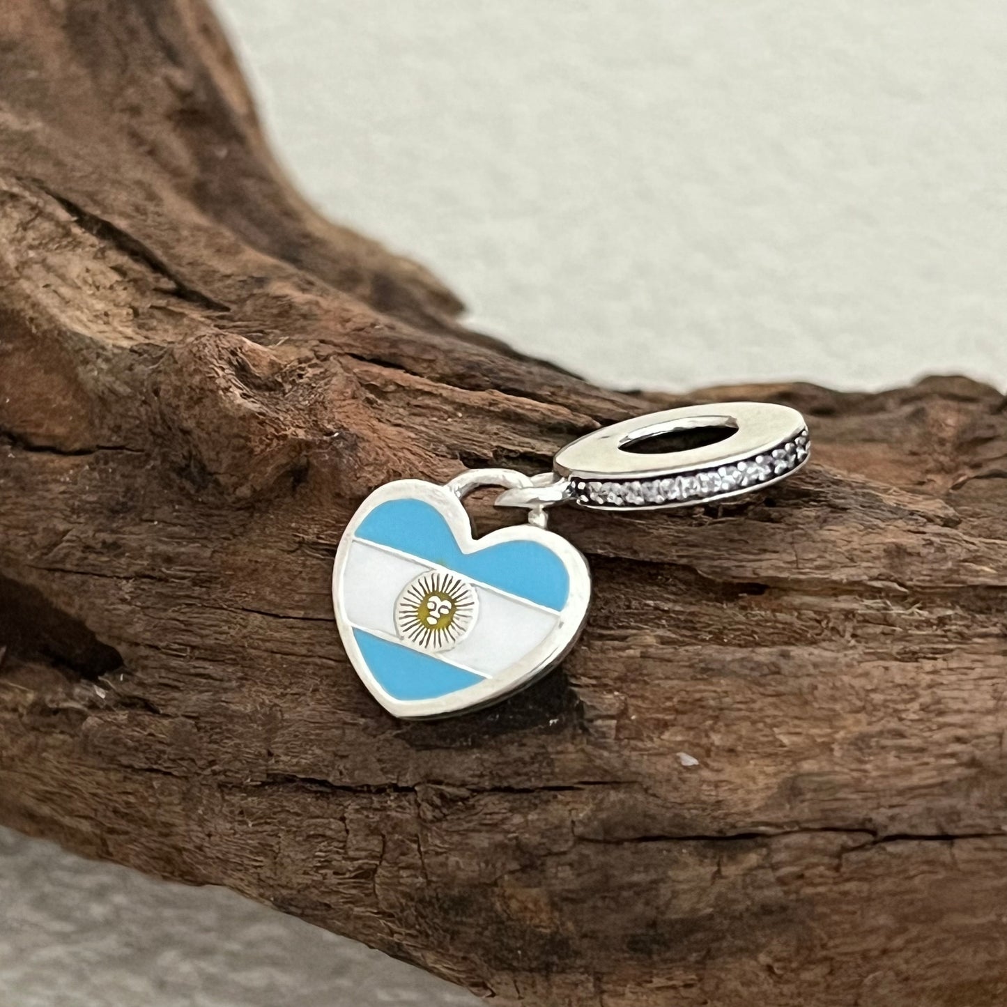 Argentina Flag Heart Exclusive Dangle Charm Pendant for Pandora Bracelet S925 Silver
