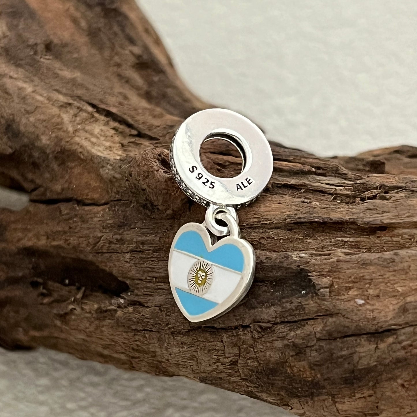 Argentina Flag Heart Exclusive Dangle Charm Pendant for Pandora Bracelet S925 Silver
