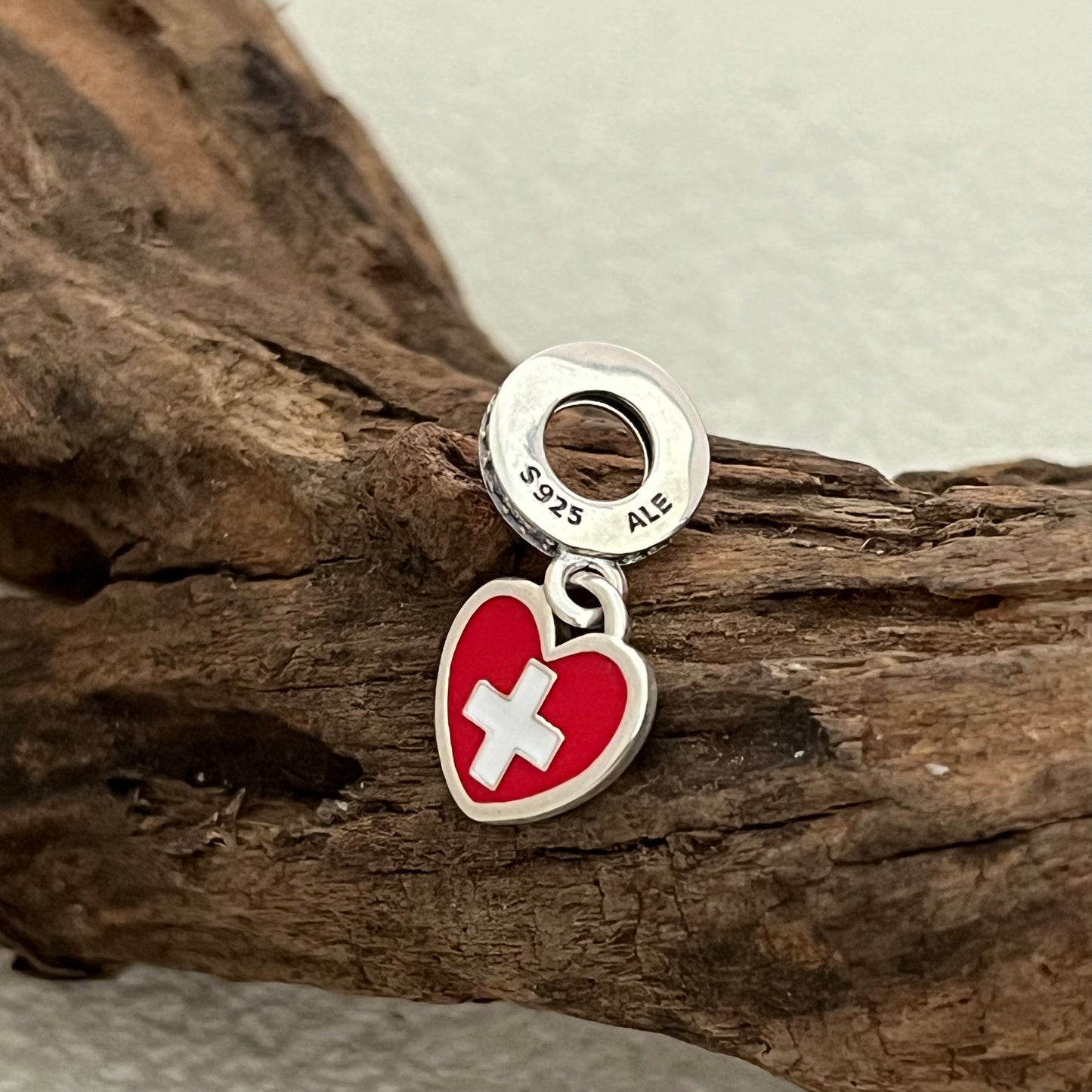 Switzerland Flag Heart Exclusive Dangle Charm Pendant for Pandora Bracelet S925 Silver
