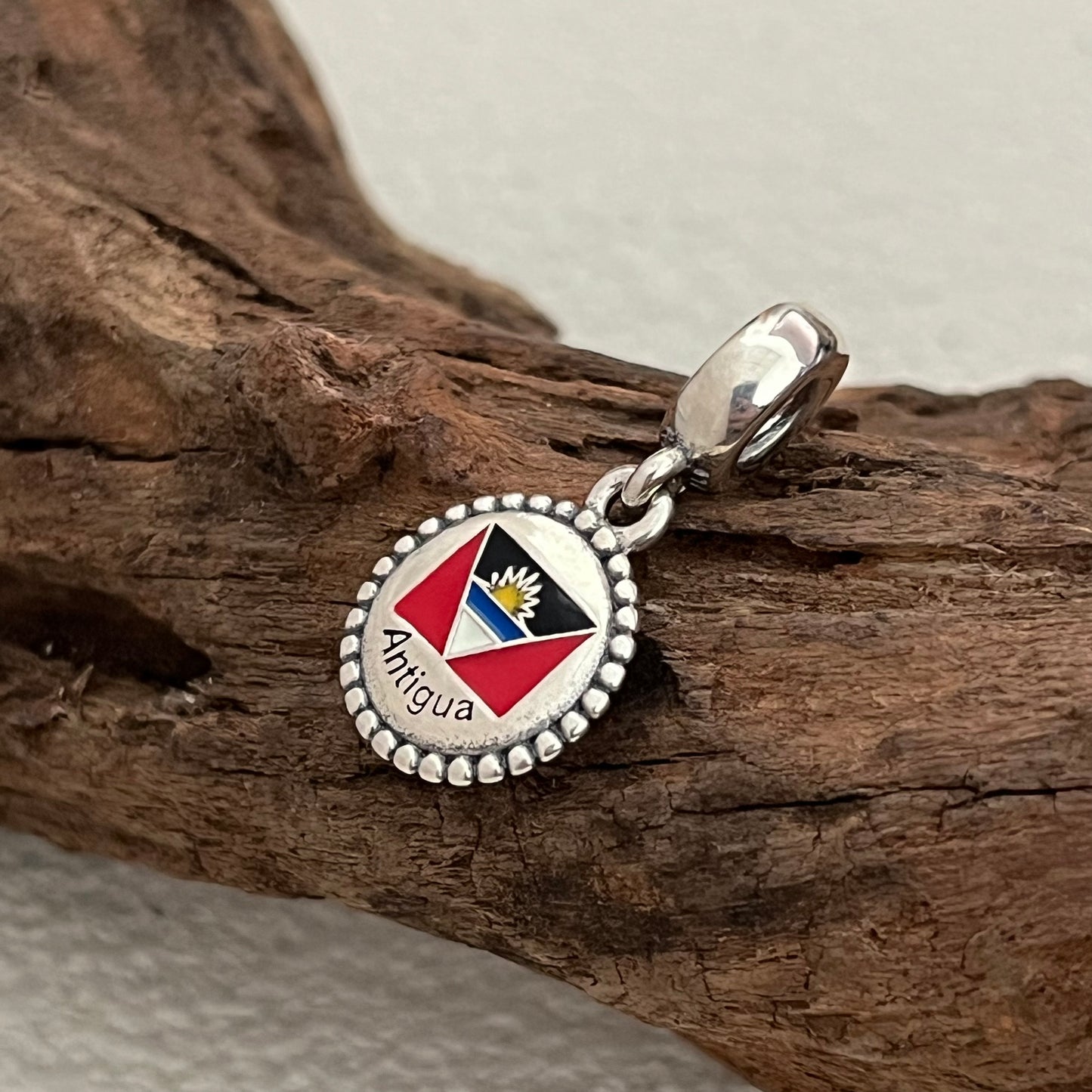 Antigua and Barbuda Flag Heart Exclusive Dangle Charm Pendant for Pandora Bracelet S925 Silver