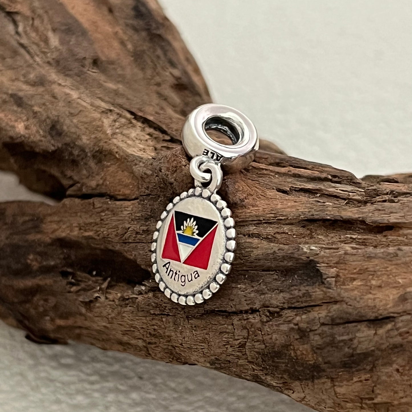 Antigua and Barbuda Flag Heart Exclusive Dangle Charm Pendant for Pandora Bracelet S925 Silver