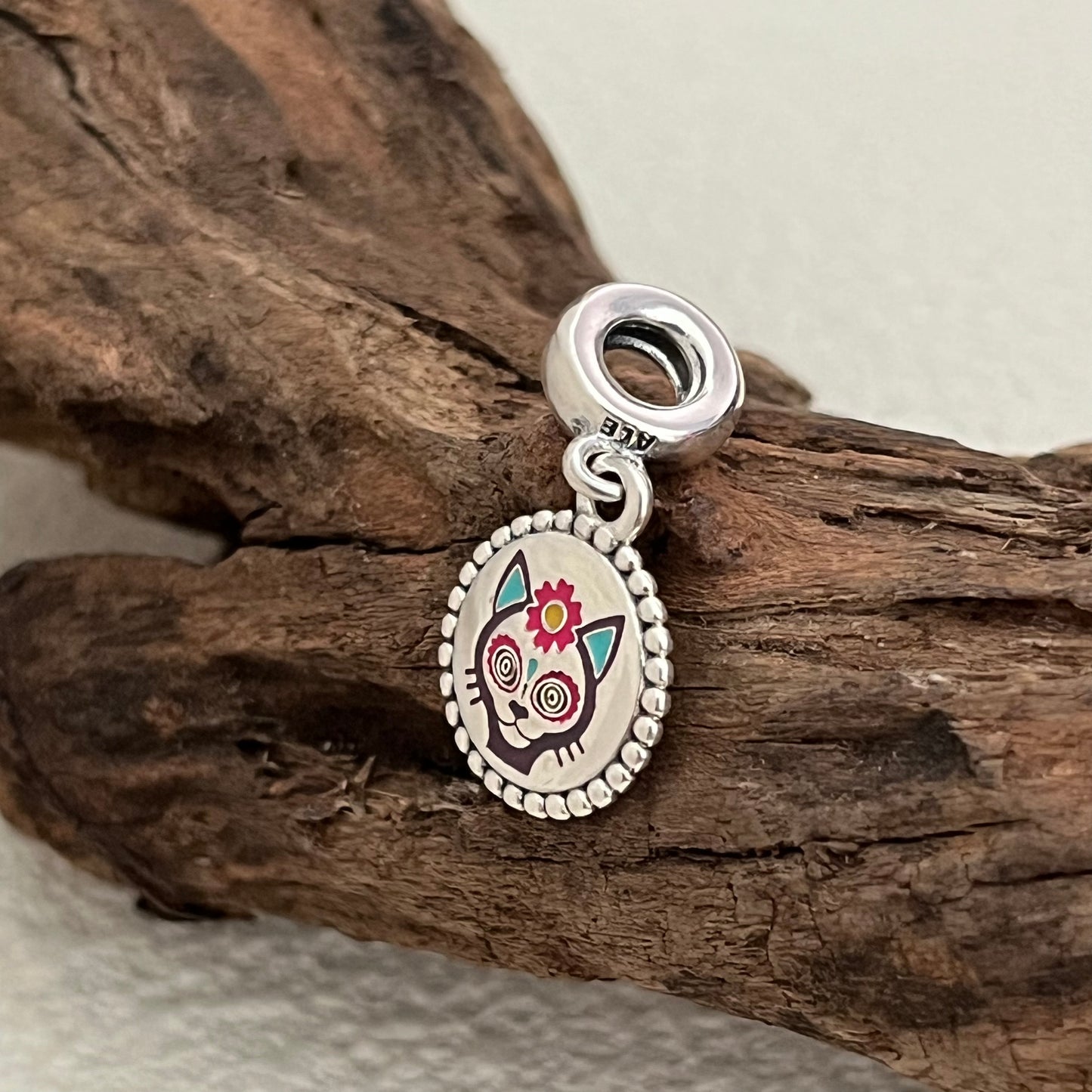 Día de Muertos Flower cat Exclusive Dangle Charm Pendant for Pandora Bracelet S925 Silver