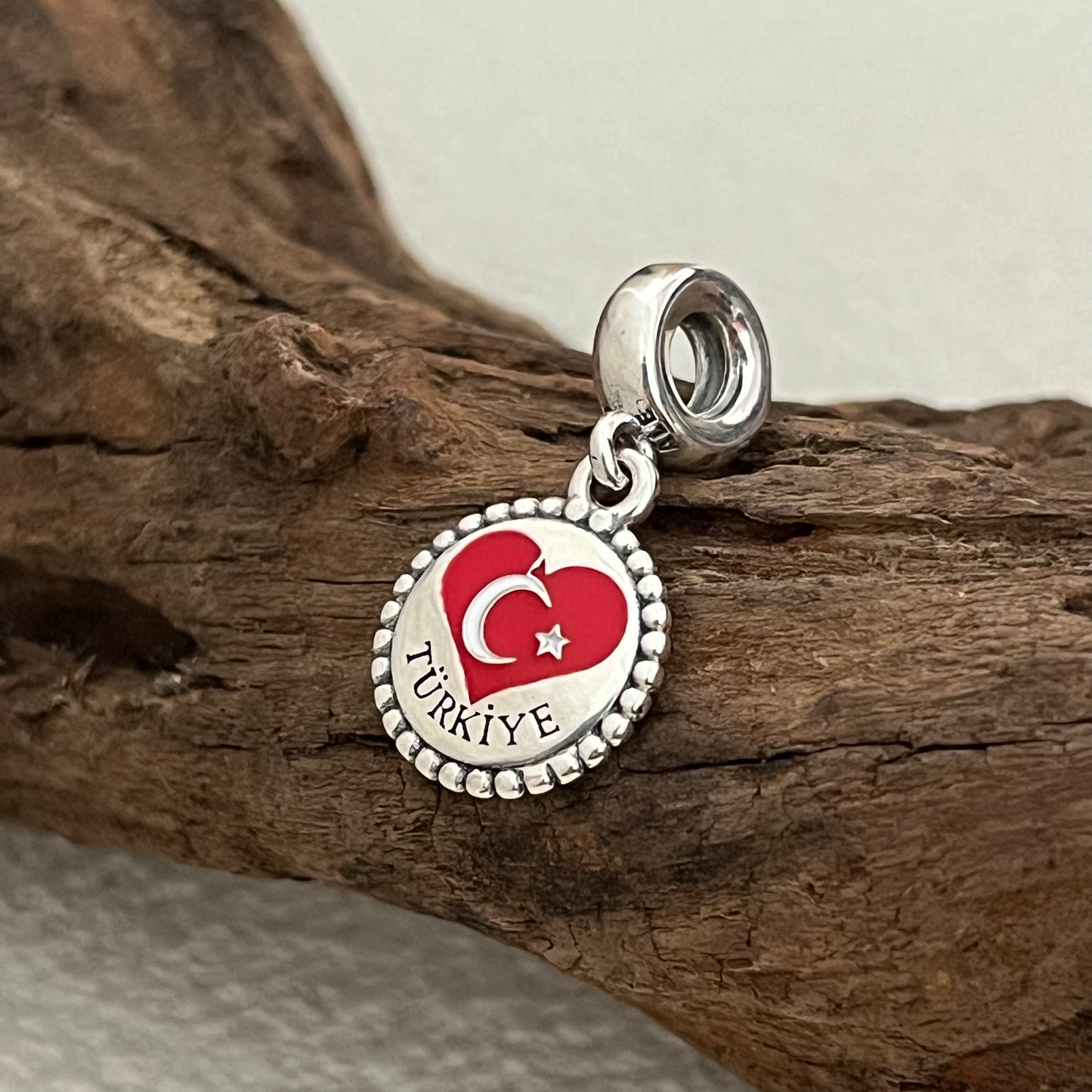 TURKIYE Heart Flag Exclusive Dangle Charm Pendant for Pandora Bracelet S925 Silver