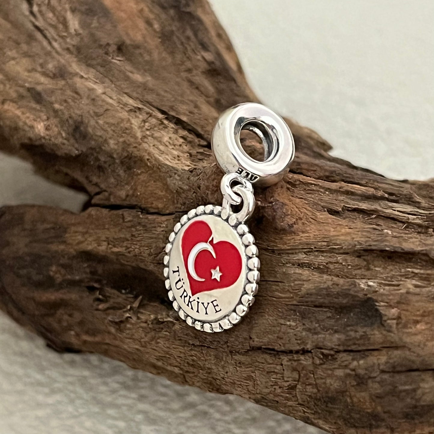 TURKIYE Heart Flag Exclusive Dangle Charm Pendant for Pandora Bracelet S925 Silver
