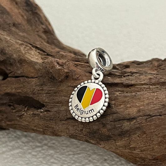 Belgium Heart Flag Exclusive Dangle Charm Pendant for Pandora Bracelet S925 Silver