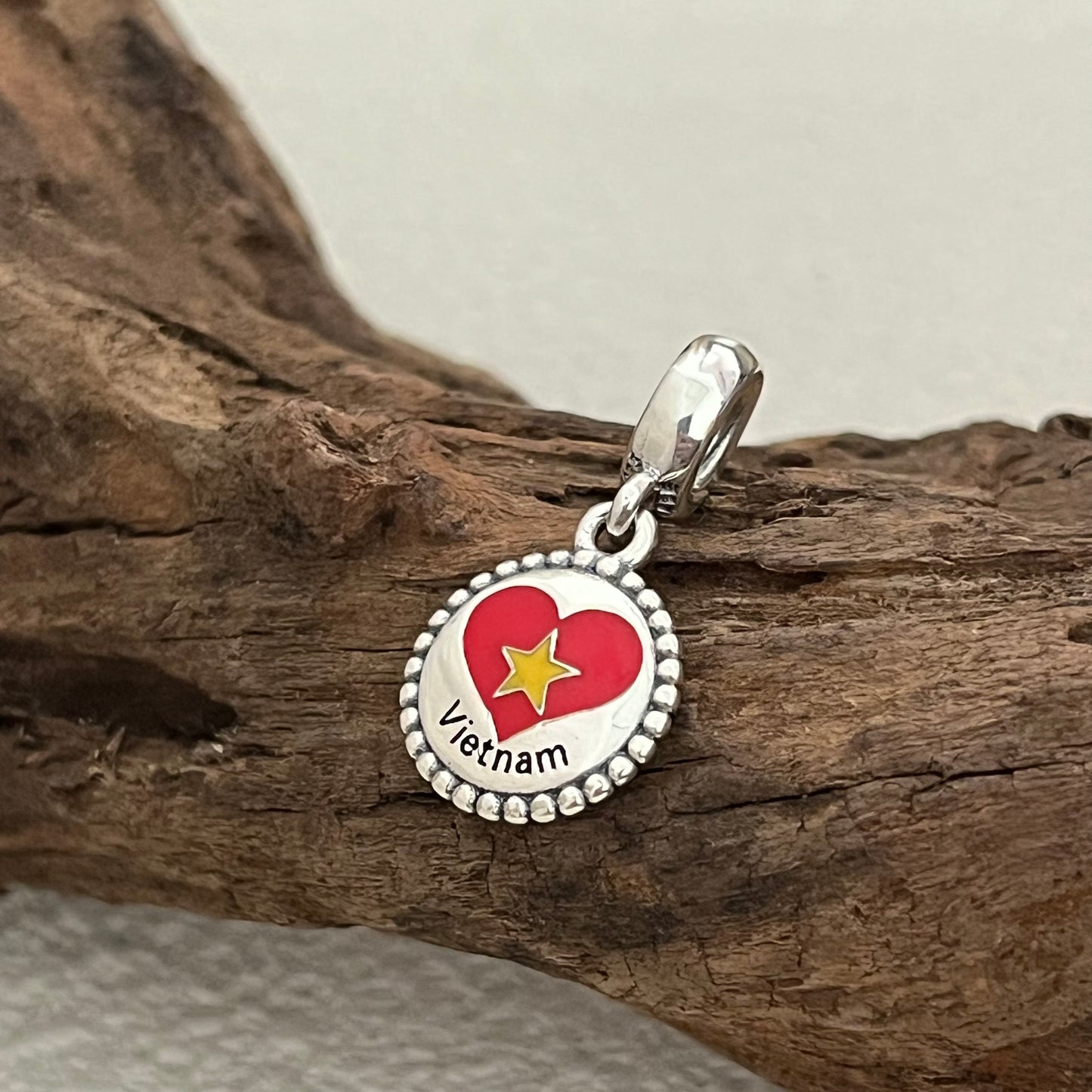 Vitenam Heart Flag Exclusive Dangle Charm Pendant for Pandora Bracelet S925 Silver