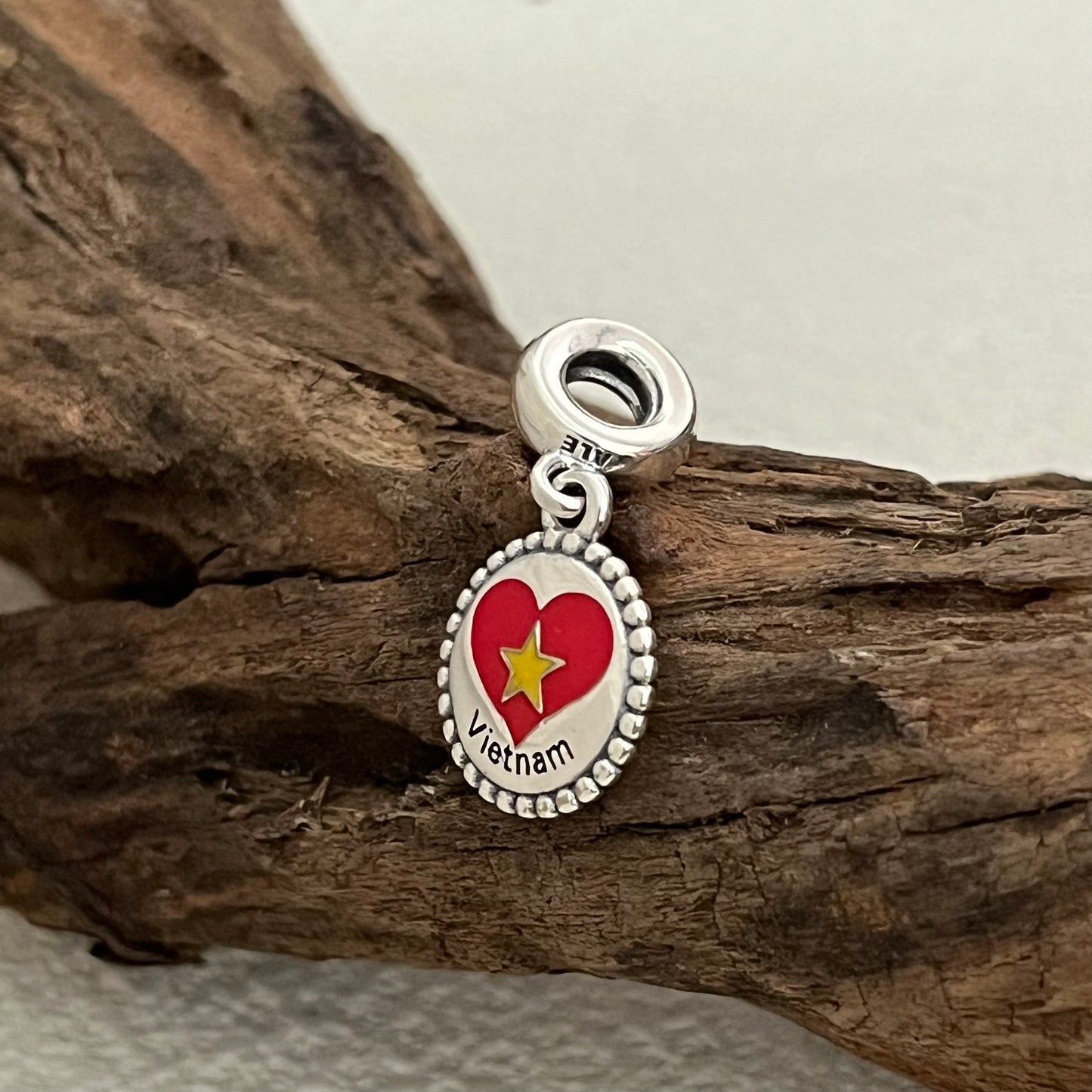 Vitenam Heart Flag Exclusive Dangle Charm Pendant for Pandora Bracelet S925 Silver