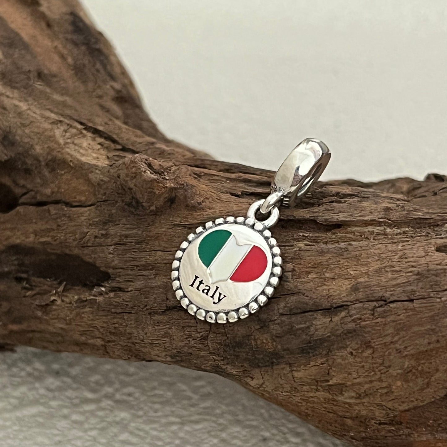 Italy Heart Flag Exclusive Dangle Charm Pendant for Pandora Bracelet S925 Silver