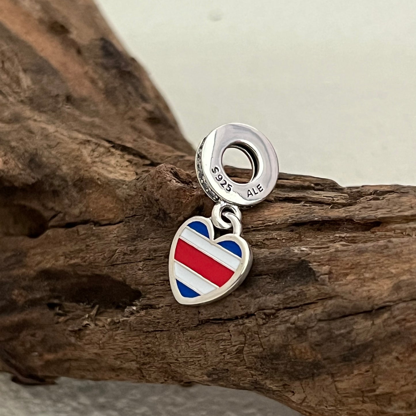 Costa Rica Flag Exclusive Heart Dangle Charm Pendant for Pandora Bracelet S925 Silver