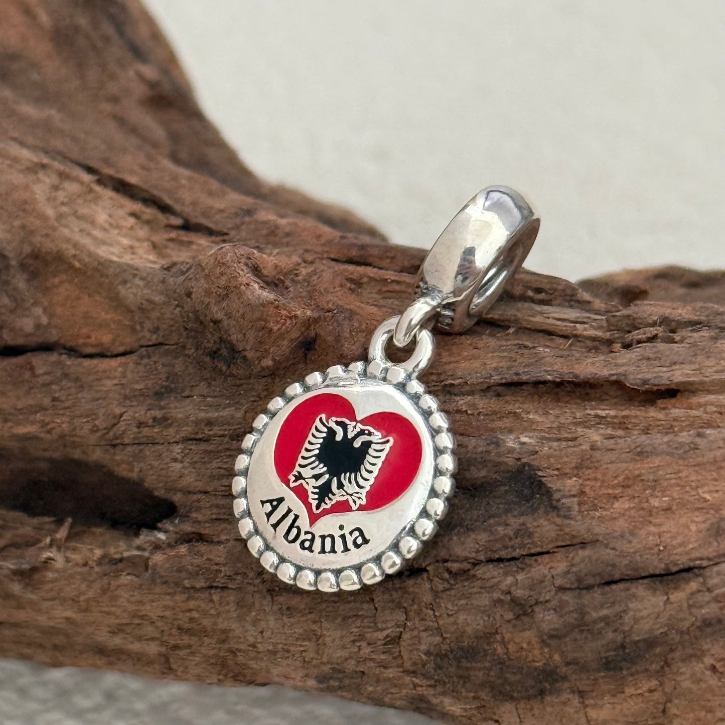 Albania Heart Flag Exclusive Dangle Charm Pendant for Pandora Bracelet S925 Silver