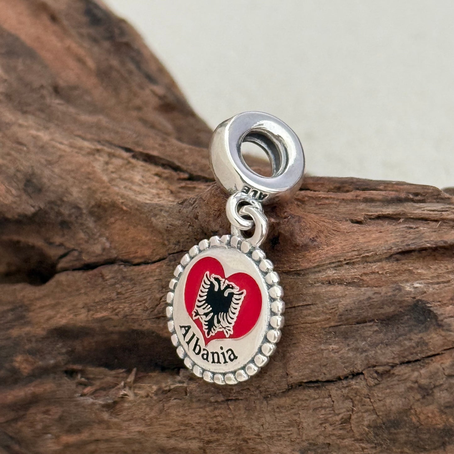 Albania Heart Flag Exclusive Dangle Charm Pendant for Pandora Bracelet S925 Silver