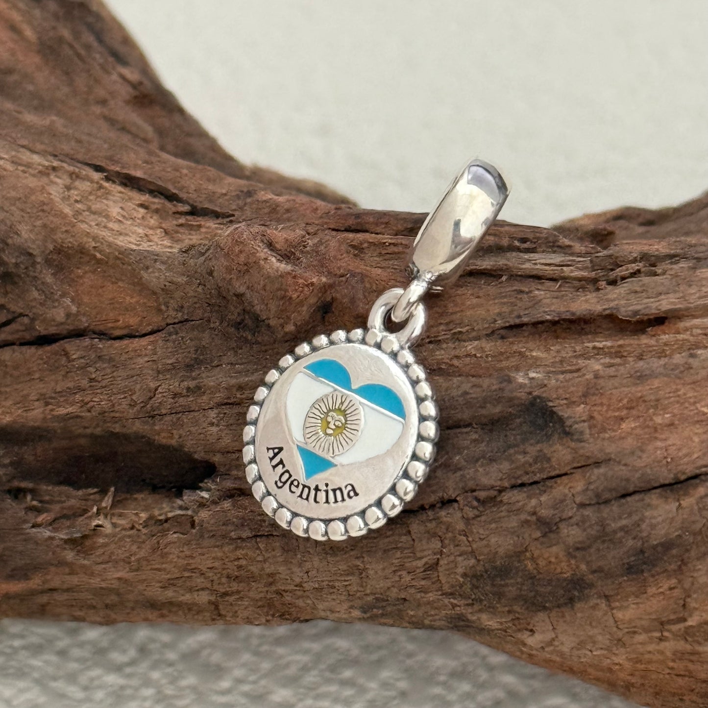 Argentina Heart Flag Exclusive Dangle Charm Pendant for Pandora Bracelet S925 Silver