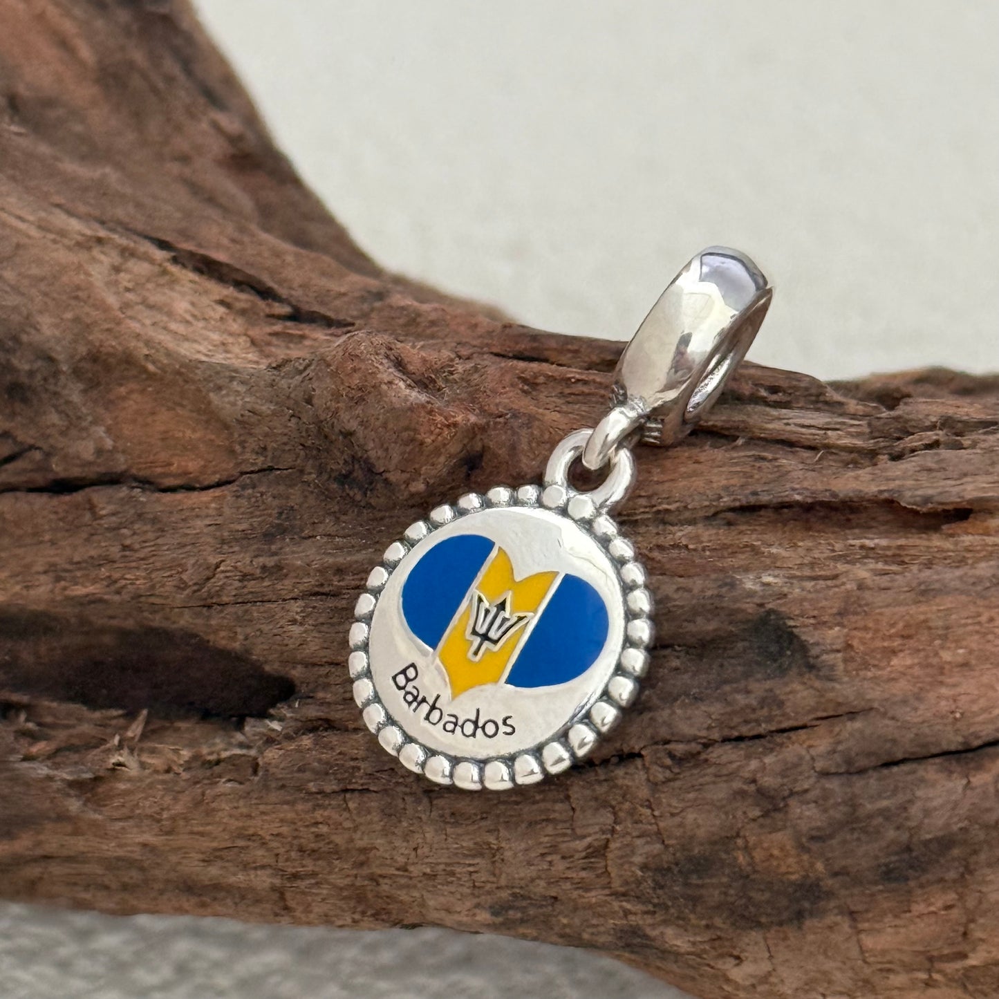 Barbados Heart Flag Exclusive Dangle Charm Pendant for Pandora Bracelet S925 Silver