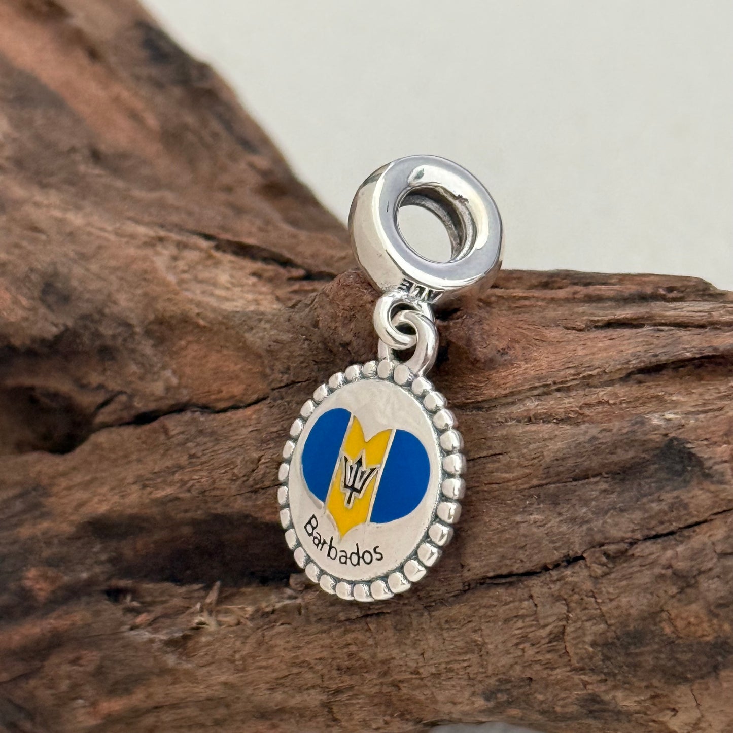 Barbados Heart Flag Exclusive Dangle Charm Pendant for Pandora Bracelet S925 Silver