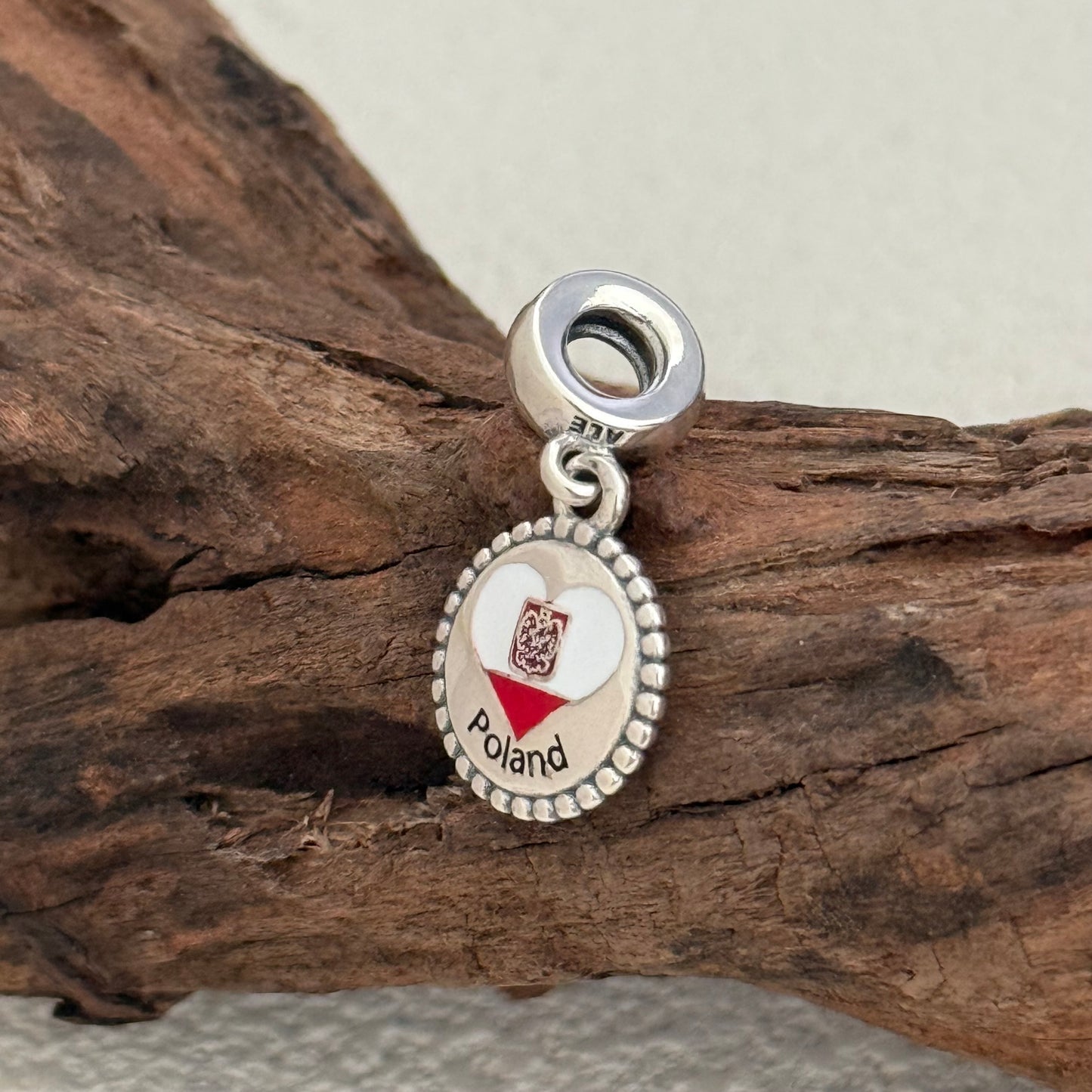 Poland Heart Flag Exclusive Dangle Charm Pendant for Pandora Bracelet S925 Silver