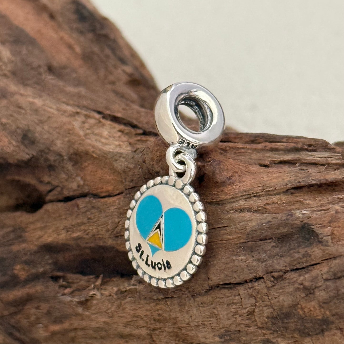 St.lucia Heart Flag Exclusive Dangle Charm Pendant for Pandora Bracelet S925 Silver