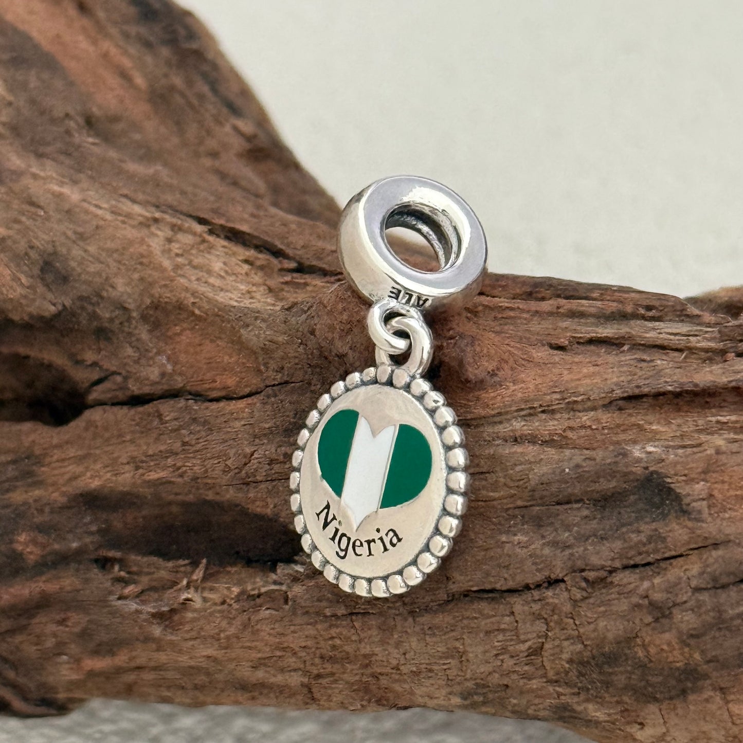 Nigeria Heart Flag Exclusive Dangle Charm Pendant for Pandora Bracelet S925 Silver