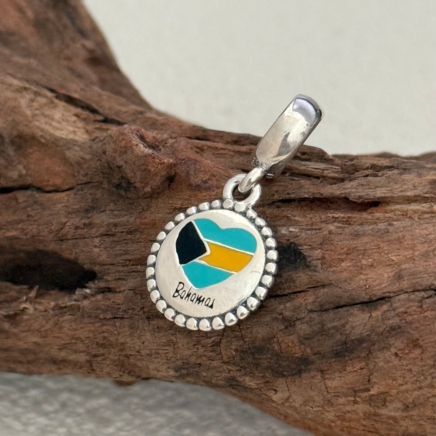 Bahamas Heart Flag Exclusive Dangle Charm Pendant for Pandora Bracelet S925 Silver