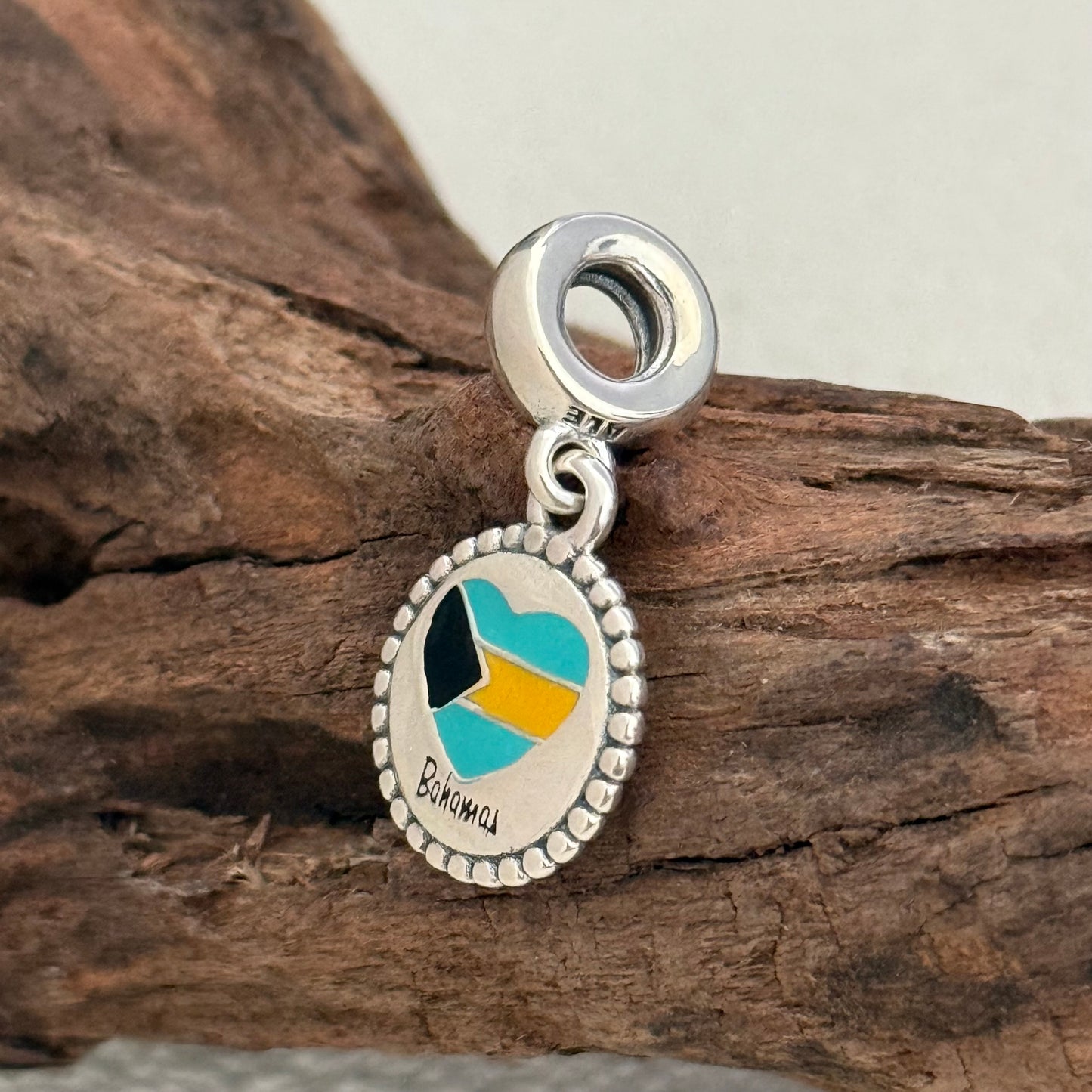 Bahamas Heart Flag Exclusive Dangle Charm Pendant for Pandora Bracelet S925 Silver