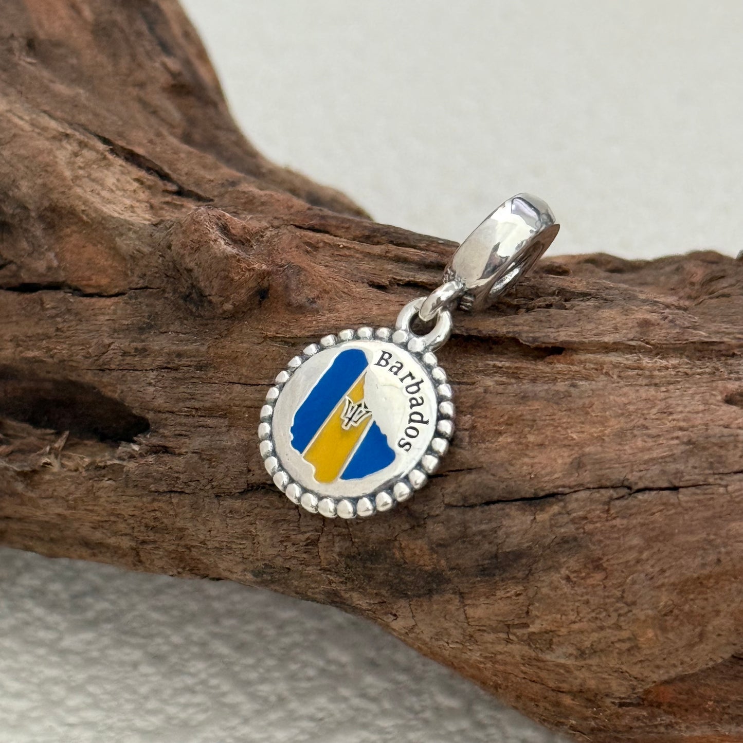 Barbados Map Flag Exclusive Dangle Charm Pendant for Pandora Bracelet S925 Silver