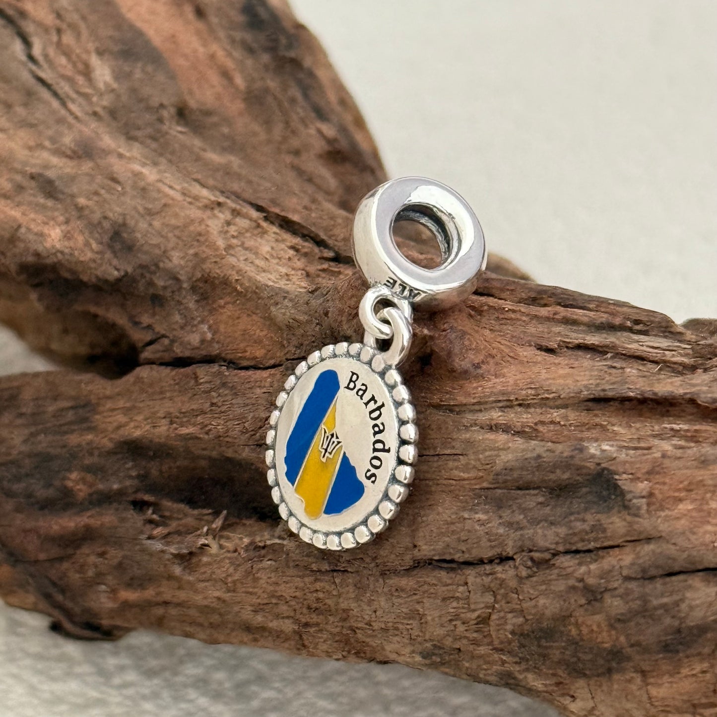 Barbados Map Flag Exclusive Dangle Charm Pendant for Pandora Bracelet S925 Silver