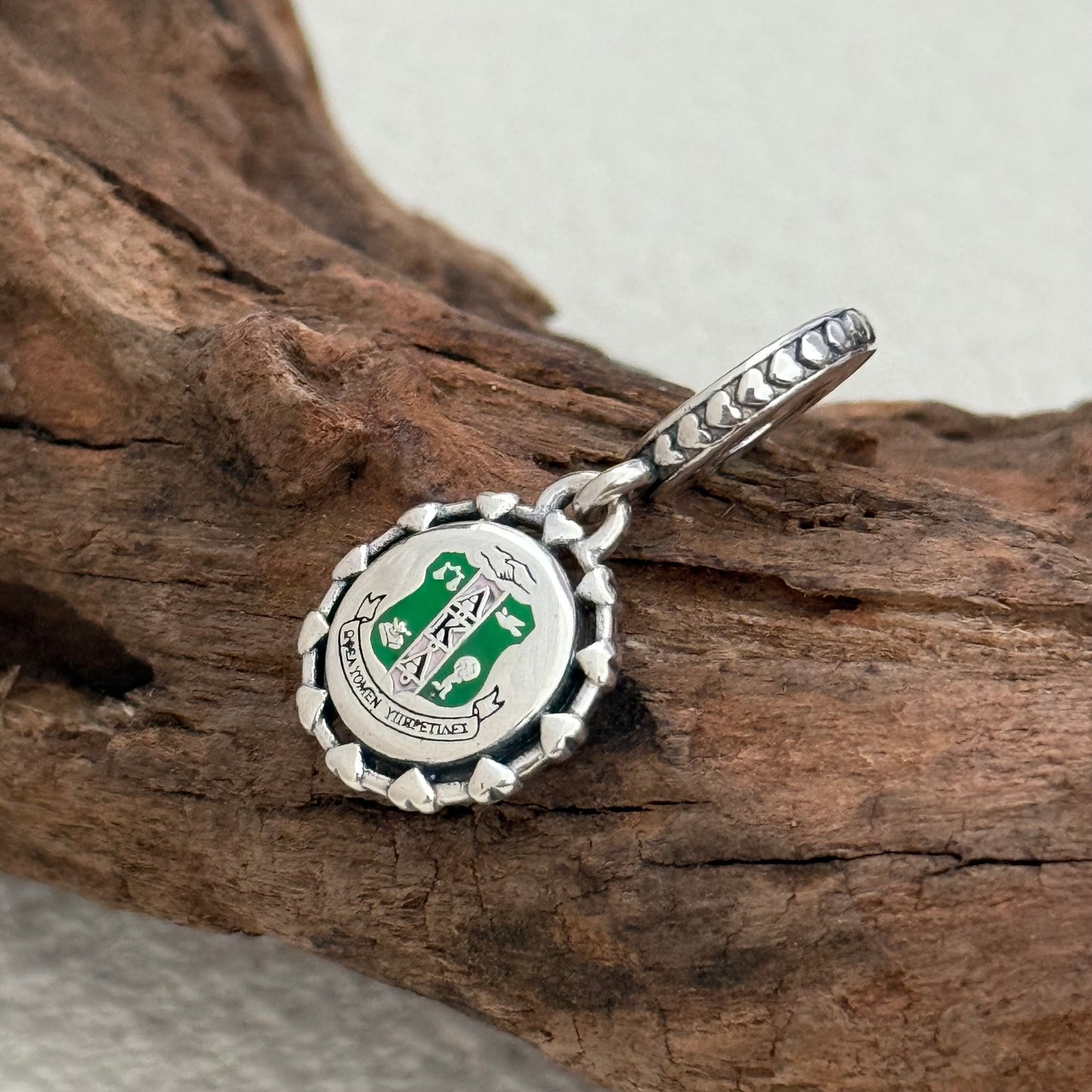 Alpha Kappa Alpha Flag A.K.A Heart Around Exclusive Dangle Charm Pendant for Pandora Bracelet S925 Silver