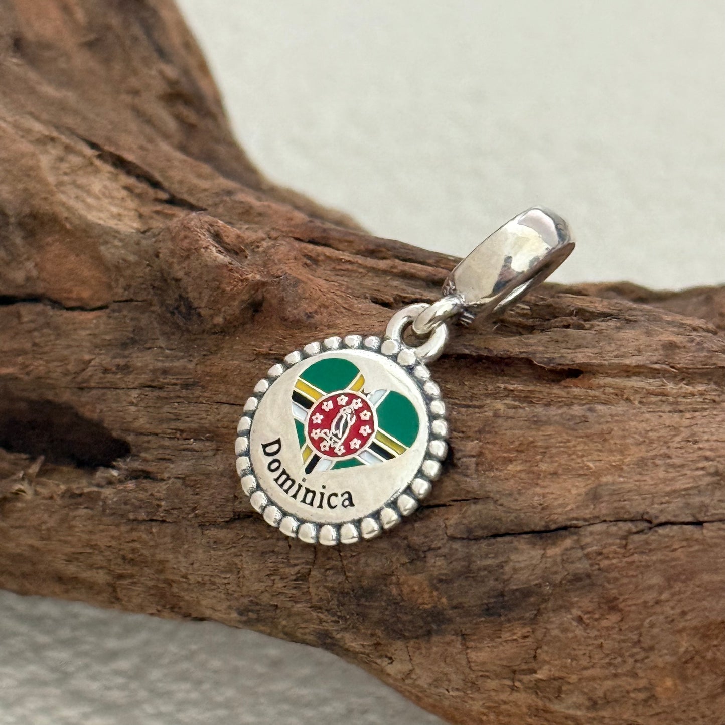 Dominica Heart Flag Exclusive Dangle Charm Pendant for Pandora Bracelet S925 Silver