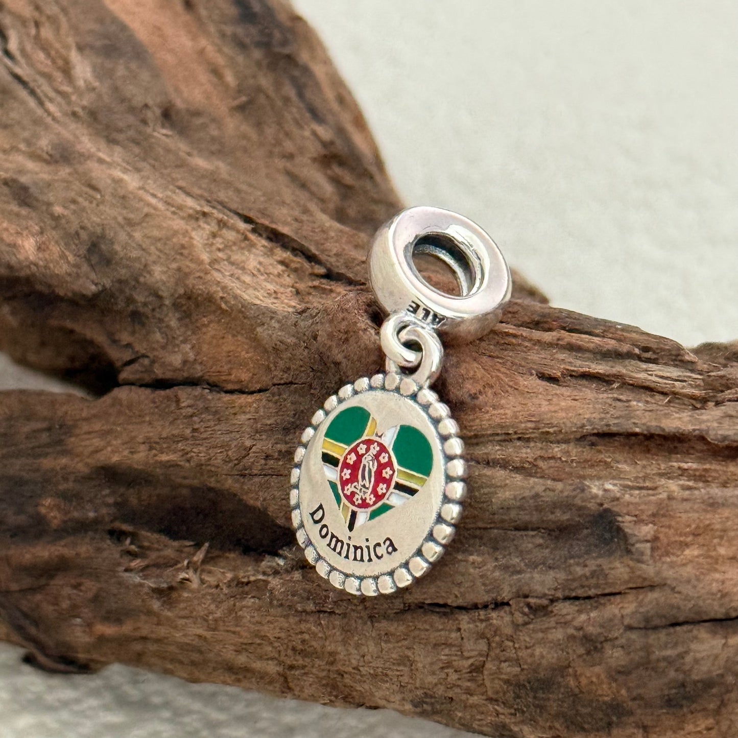Dominica Heart Flag Exclusive Dangle Charm Pendant for Pandora Bracelet S925 Silver