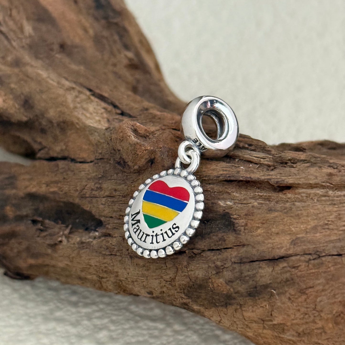 Mauritius Heart Flag Exclusive Dangle Charm for Pandora Bracelet