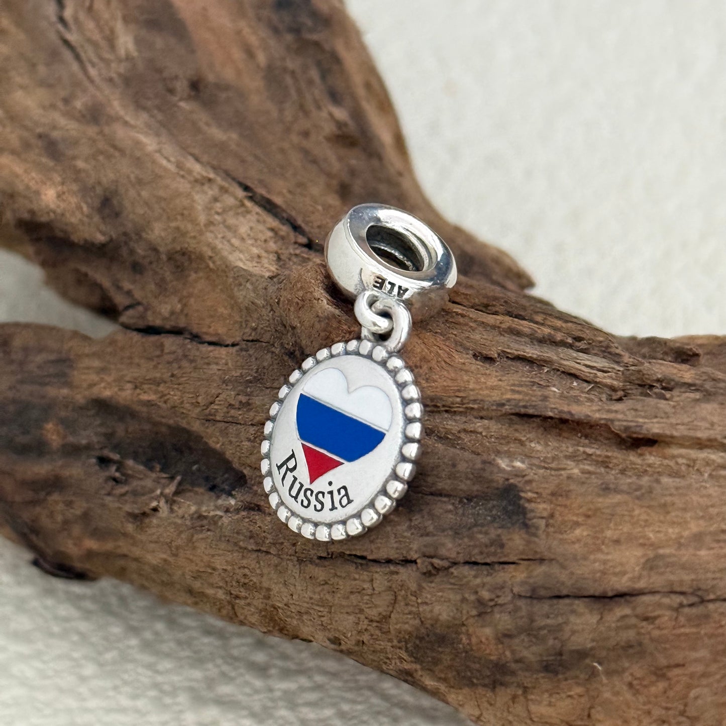 Russia Heart Flag Exclusive Dangle Charm for Pandora Bracelet