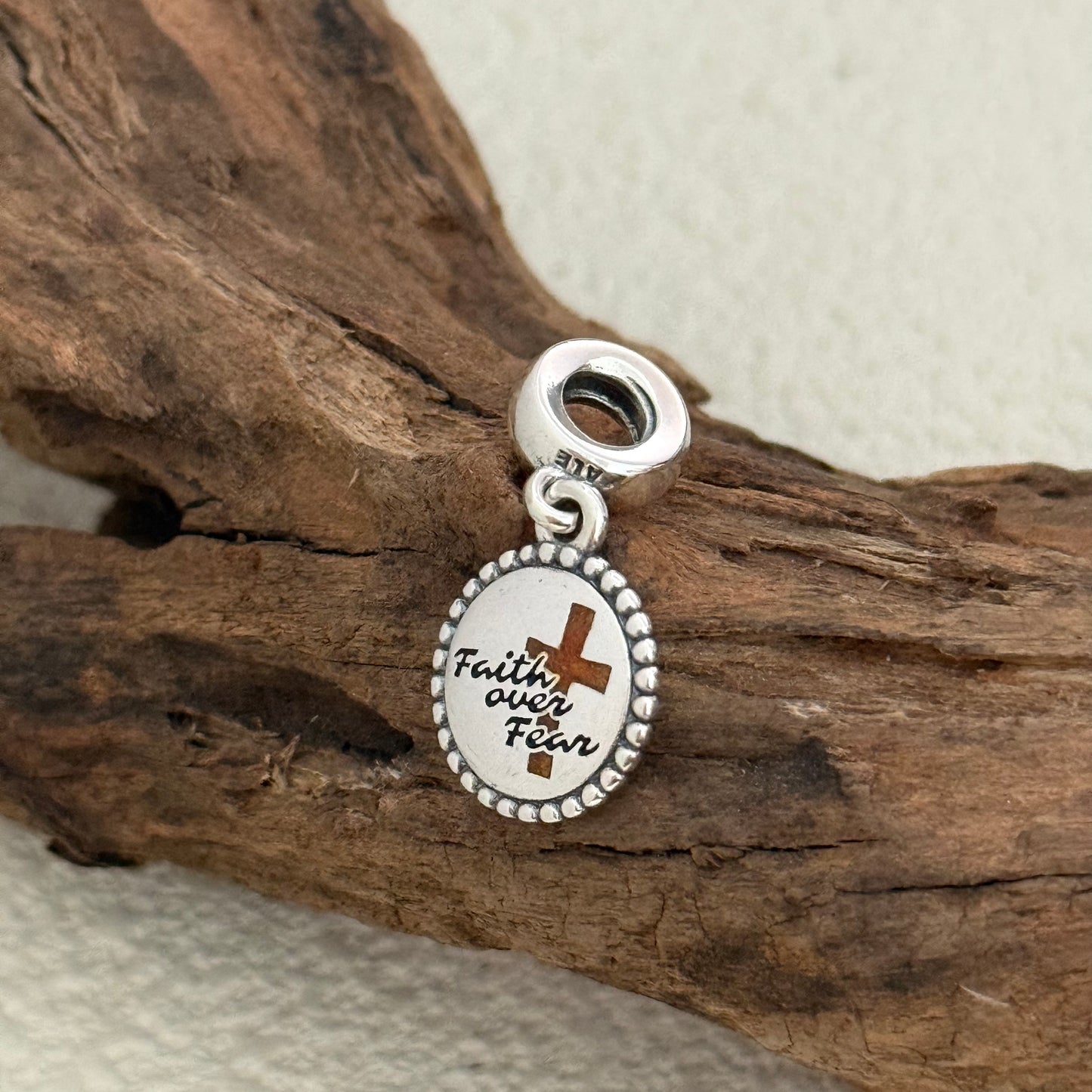Faith over Fean Exclusive Dangle 925 Sterling Silver Charm for Pandora Bracelet
