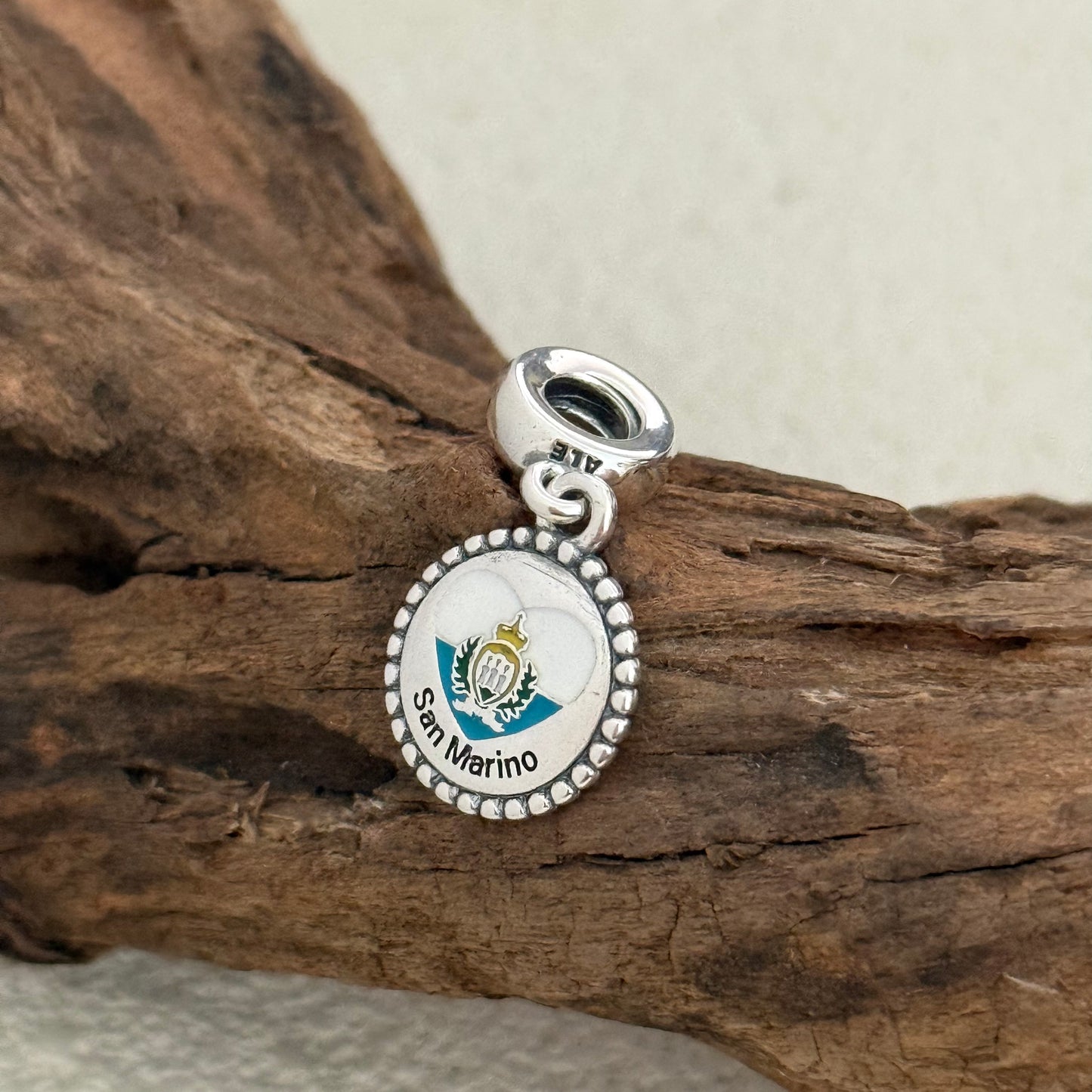 San Marino Heart Flag Exclusive Dangle 925 Sterling Silver Charm for Pandora Bracelet