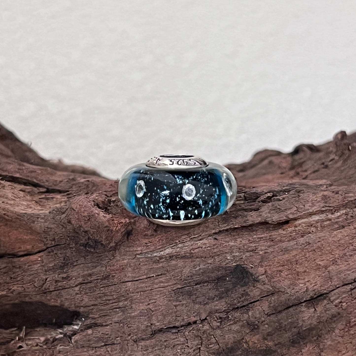 Midnight Blue Fizzle Murano Charm Bead Charm S925 Silver for Pandora Bracelet