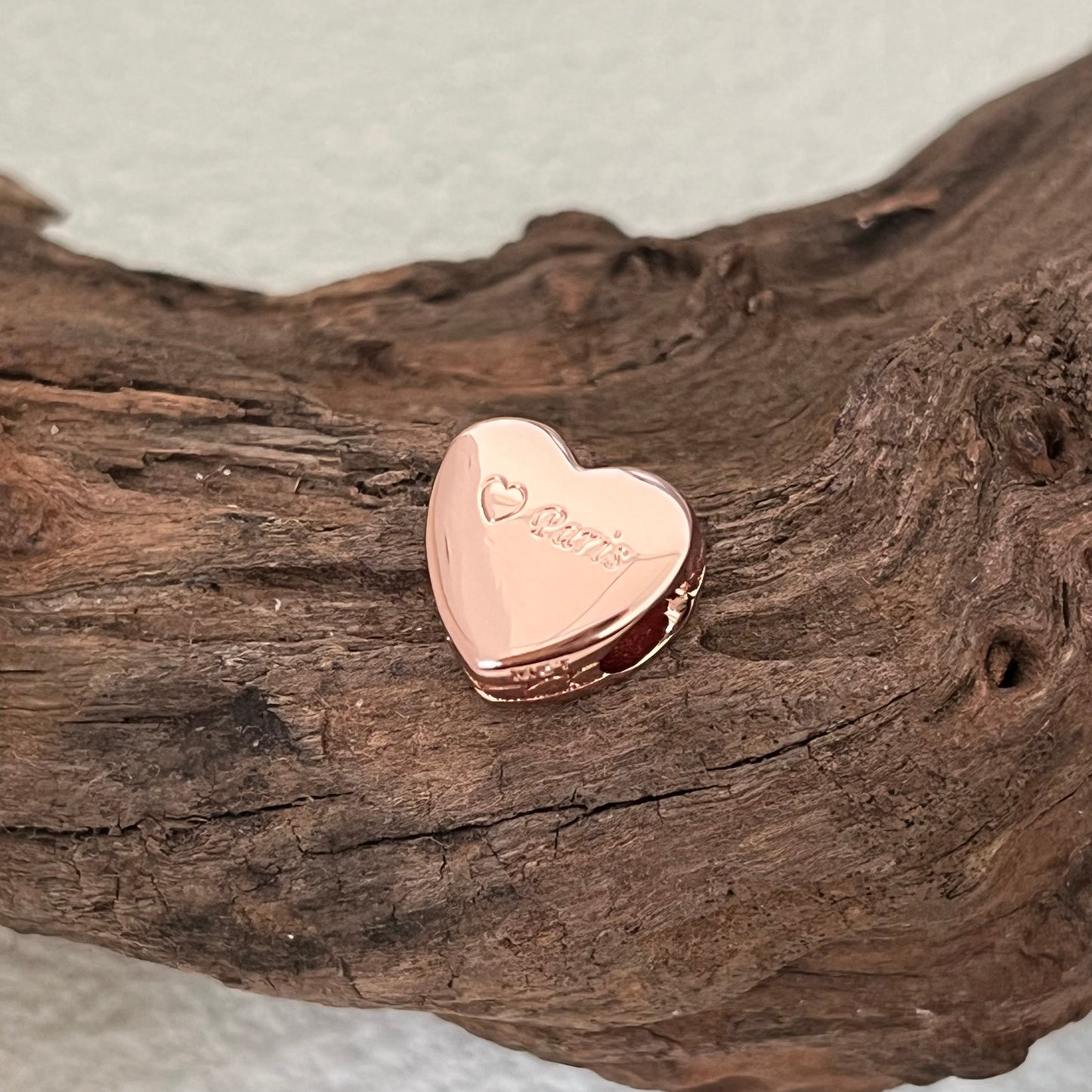 Paris Exclusive Heart Bead Charm for Pandora Bracelet Rose gold-plated