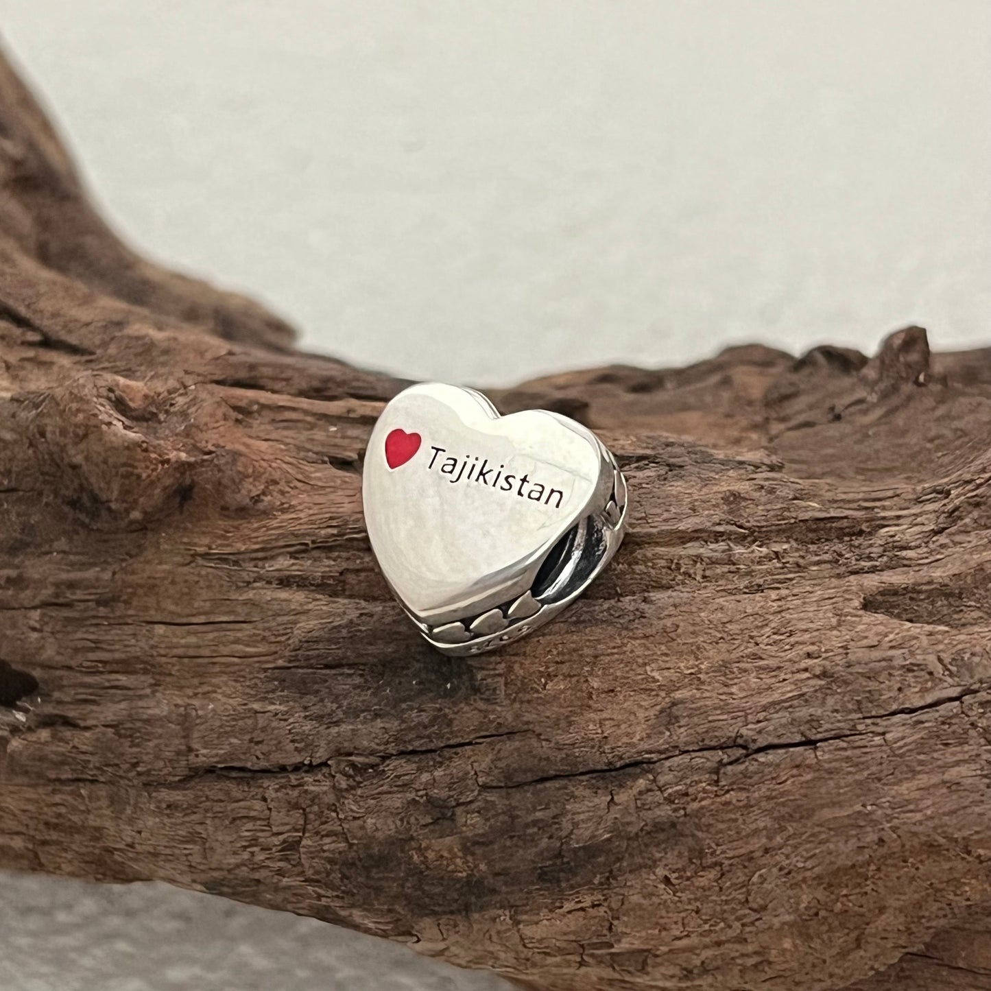 Tajikistan Flag Exclusive Heart Bead Charm for Pandora Bracelet