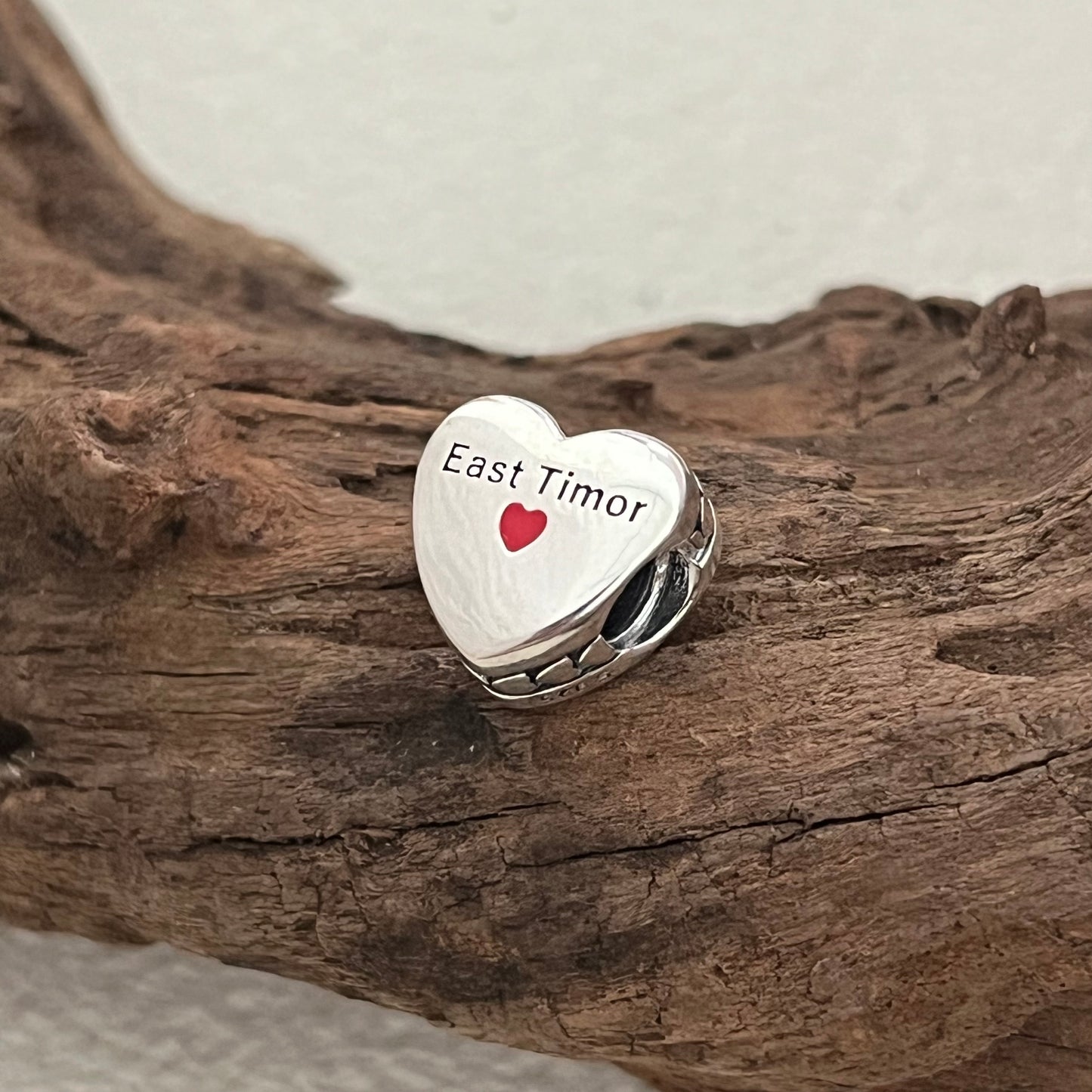 East Timor Flag Exclusive Heart Bead Charm for Pandora Bracelet