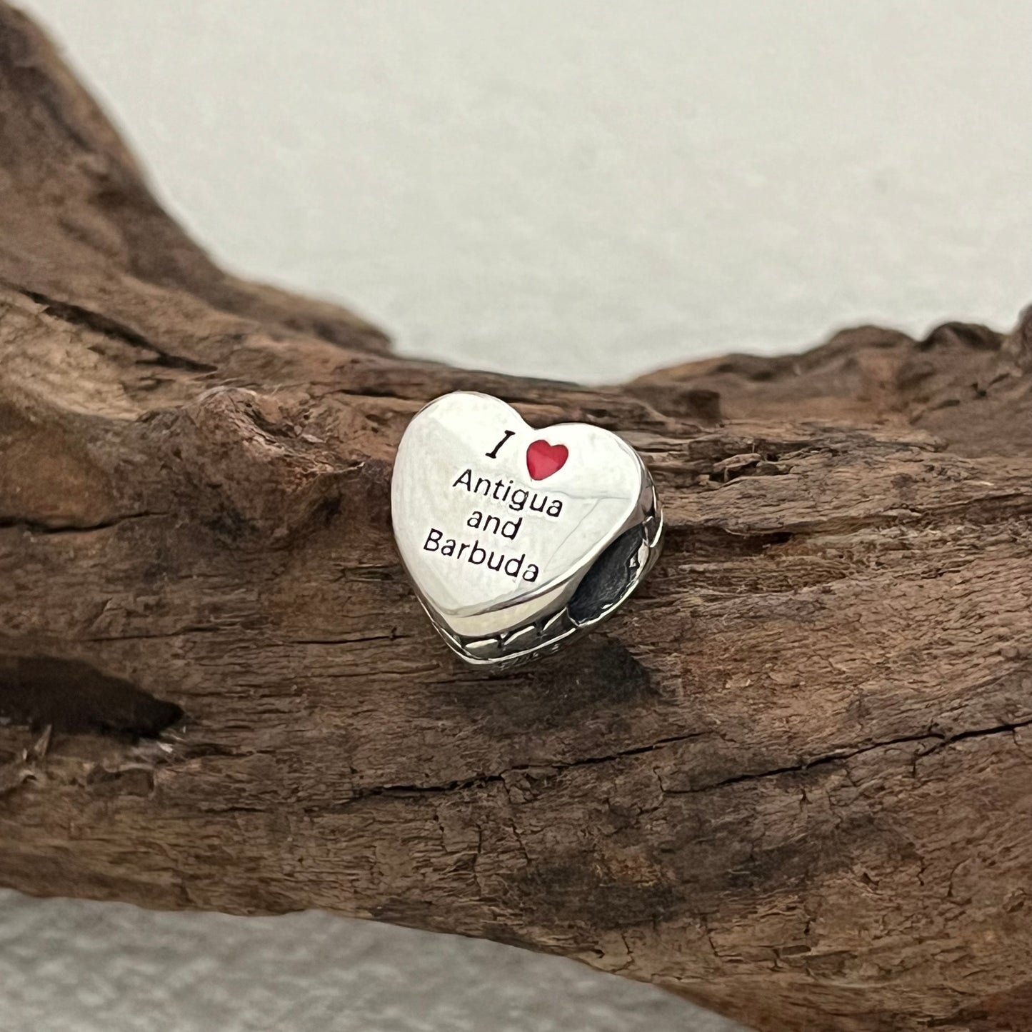 I LOVE Antigua and Barbuda Exclusive Heart Bead Charm for Pandora Bracelet