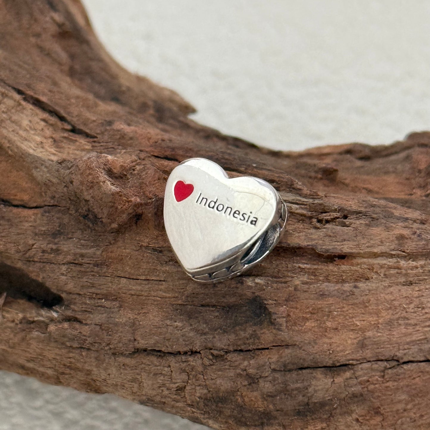 Indonesia Flag Exclusive Heart Bead Charm for Pandora Bracelet
