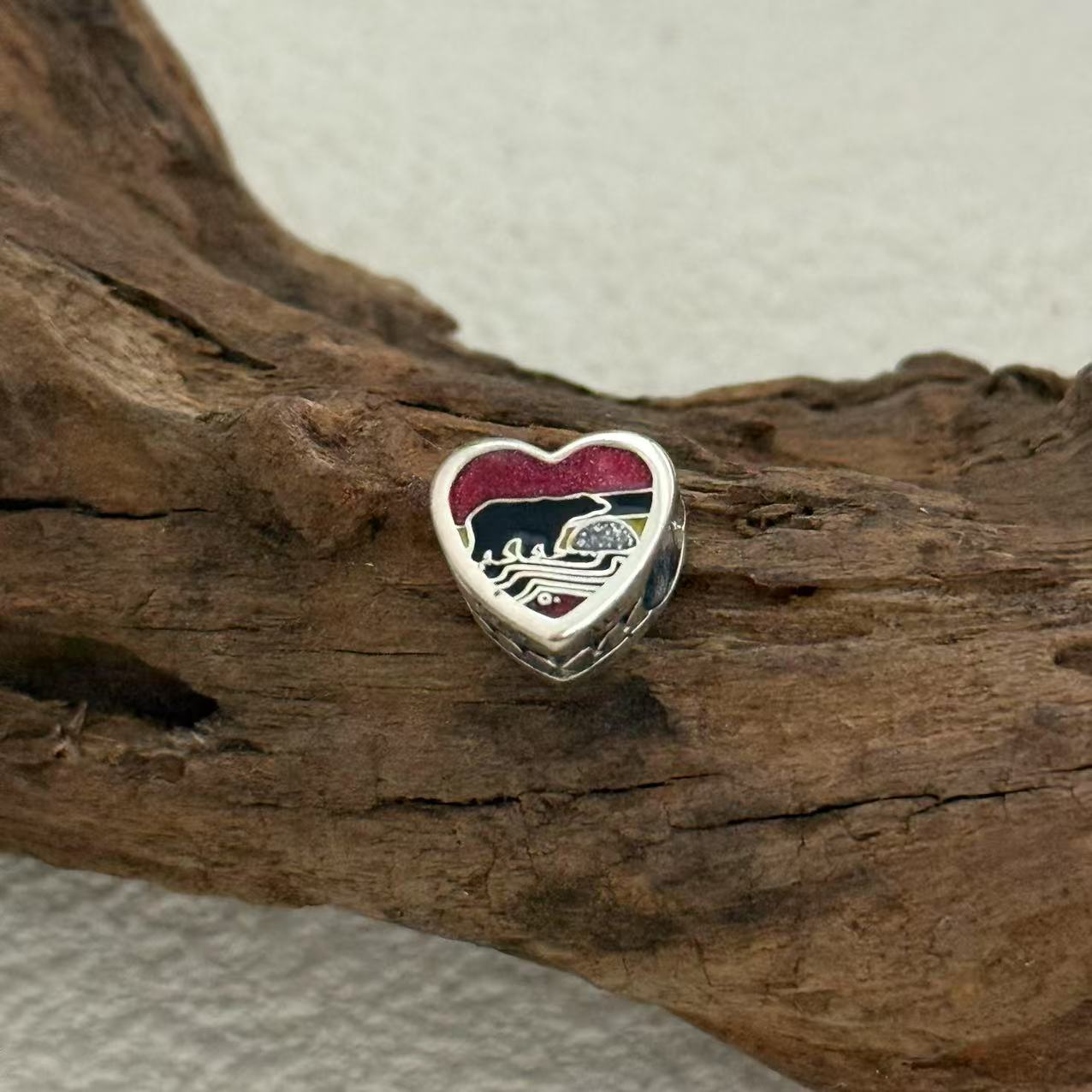 Great Smoky Mountains Bear Exclusive Heart Bead Charm for Pandora Bracelet