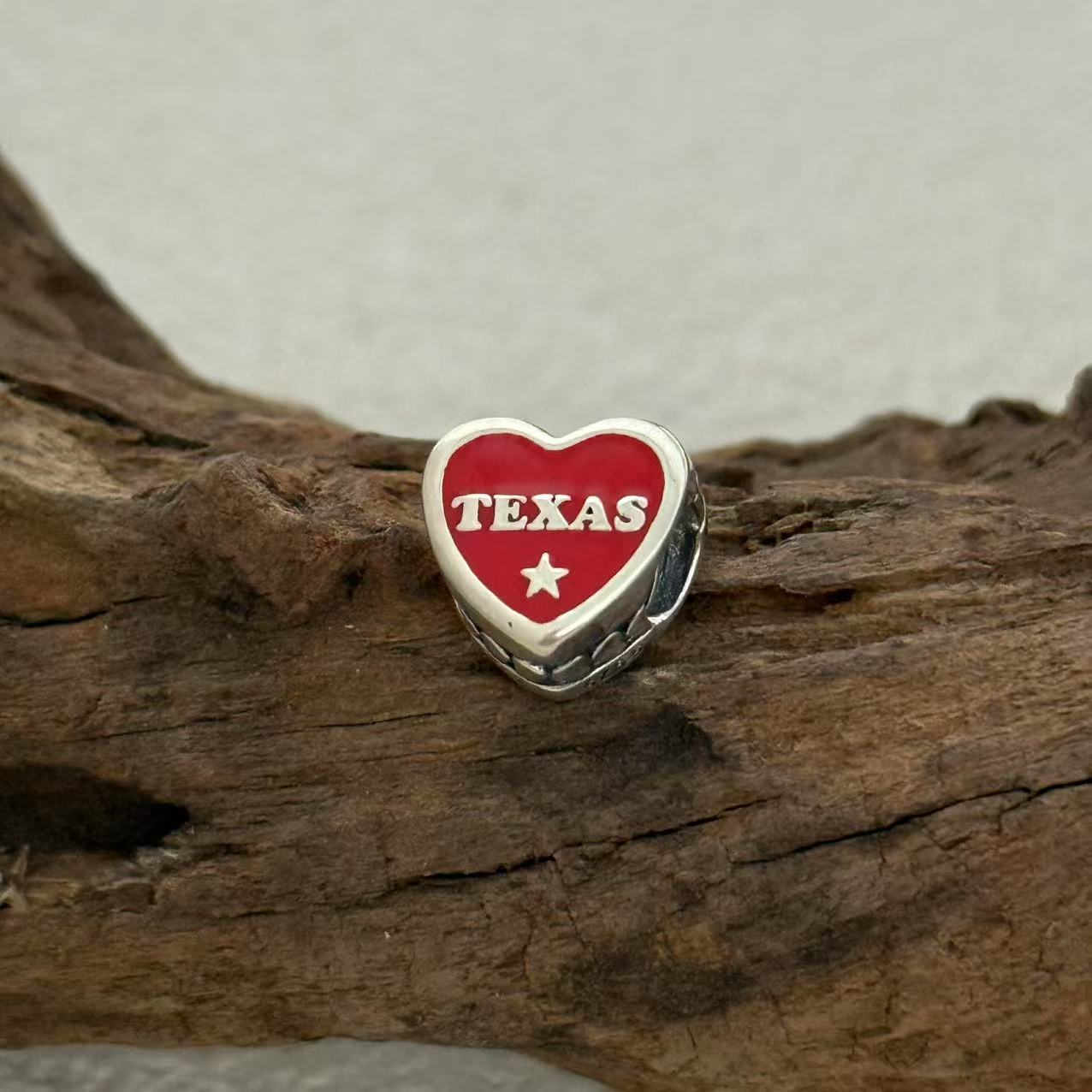 Texas Blue Bonnet Flag Exclusive Heart Bead Charm for Pandora Bracelet