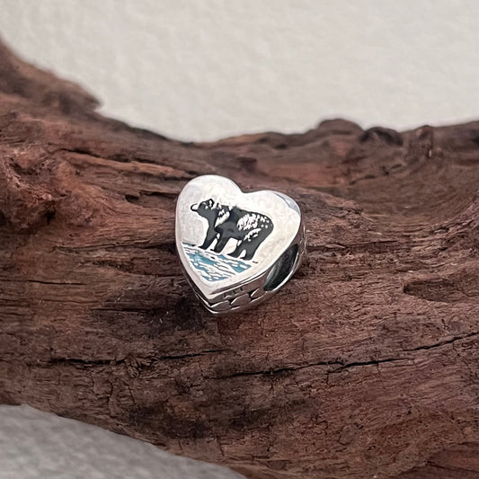 Alaska Bear & Indian totem pole Exclusive Heart Bead Charm for Pandora Bracelet