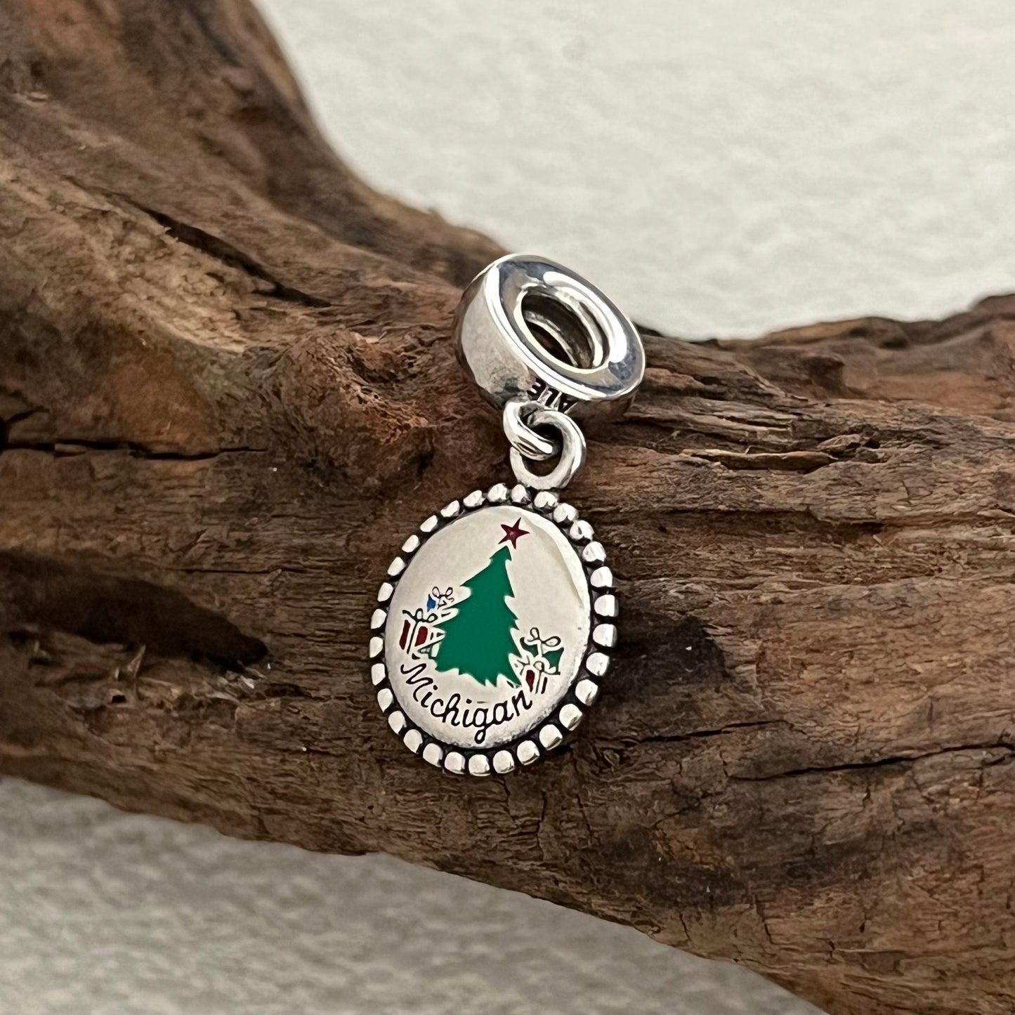 Michigan Merry Christmas Trees Exclusive Dangle Charm for Pandora Bracelet