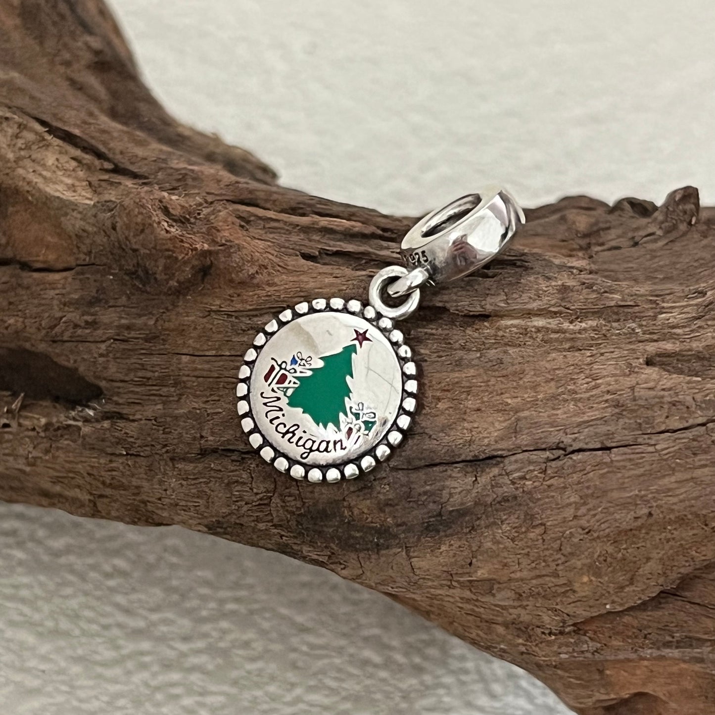 Michigan Merry Christmas Trees Exclusive Dangle Charm for Pandora Bracelet