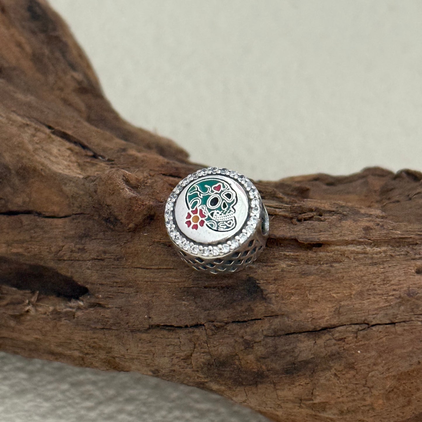 Day of the Dead Blue Sugar Skull Exclusive Bead Charm S925 Silver for Pandora Bracelet